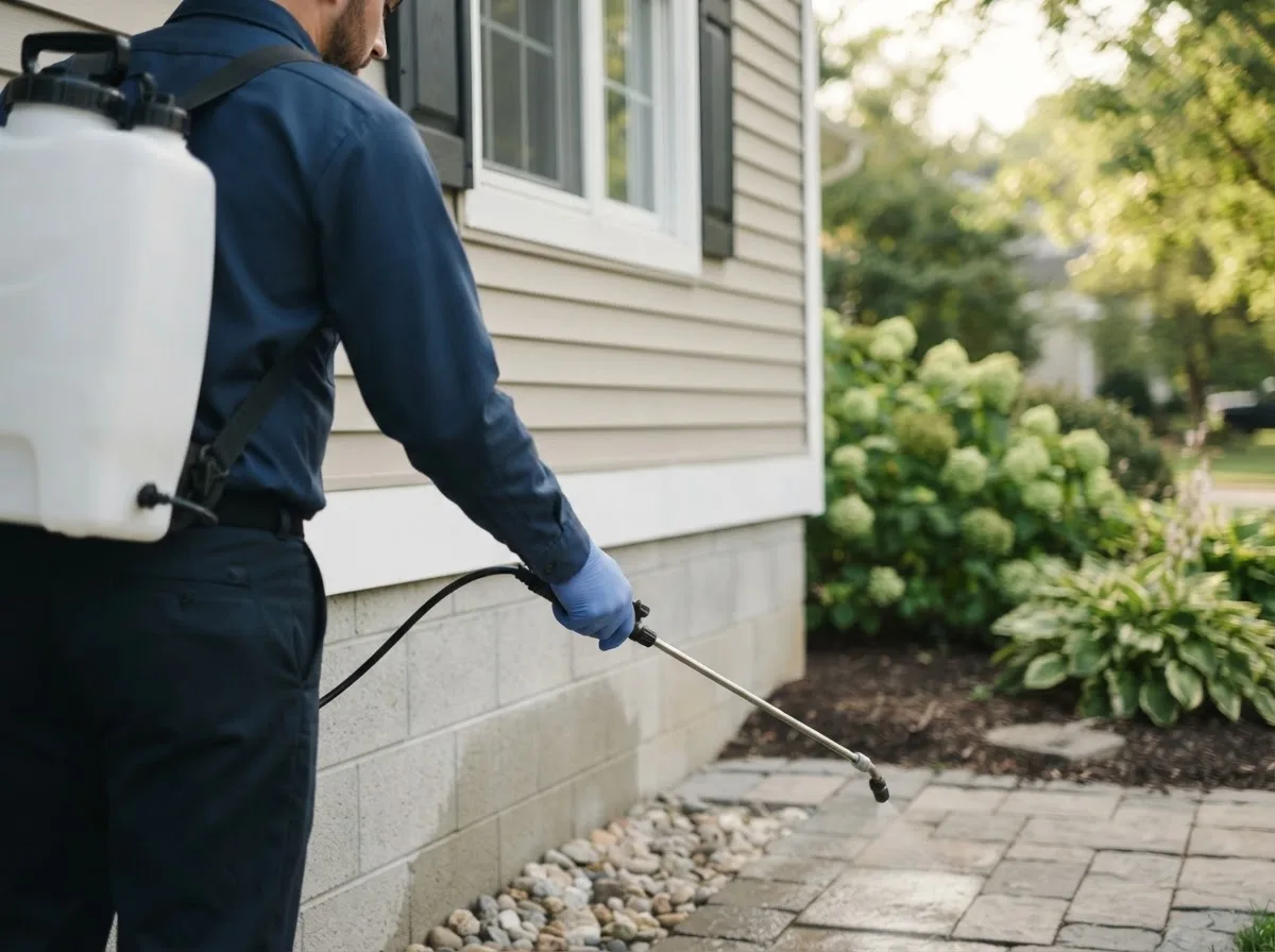 Pest control technician inspecting a home in Laketon, IN